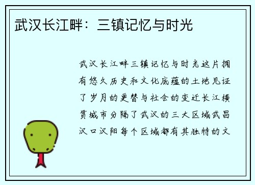 武汉长江畔:三镇记忆与时光 武汉长江畔:三镇记忆与时光